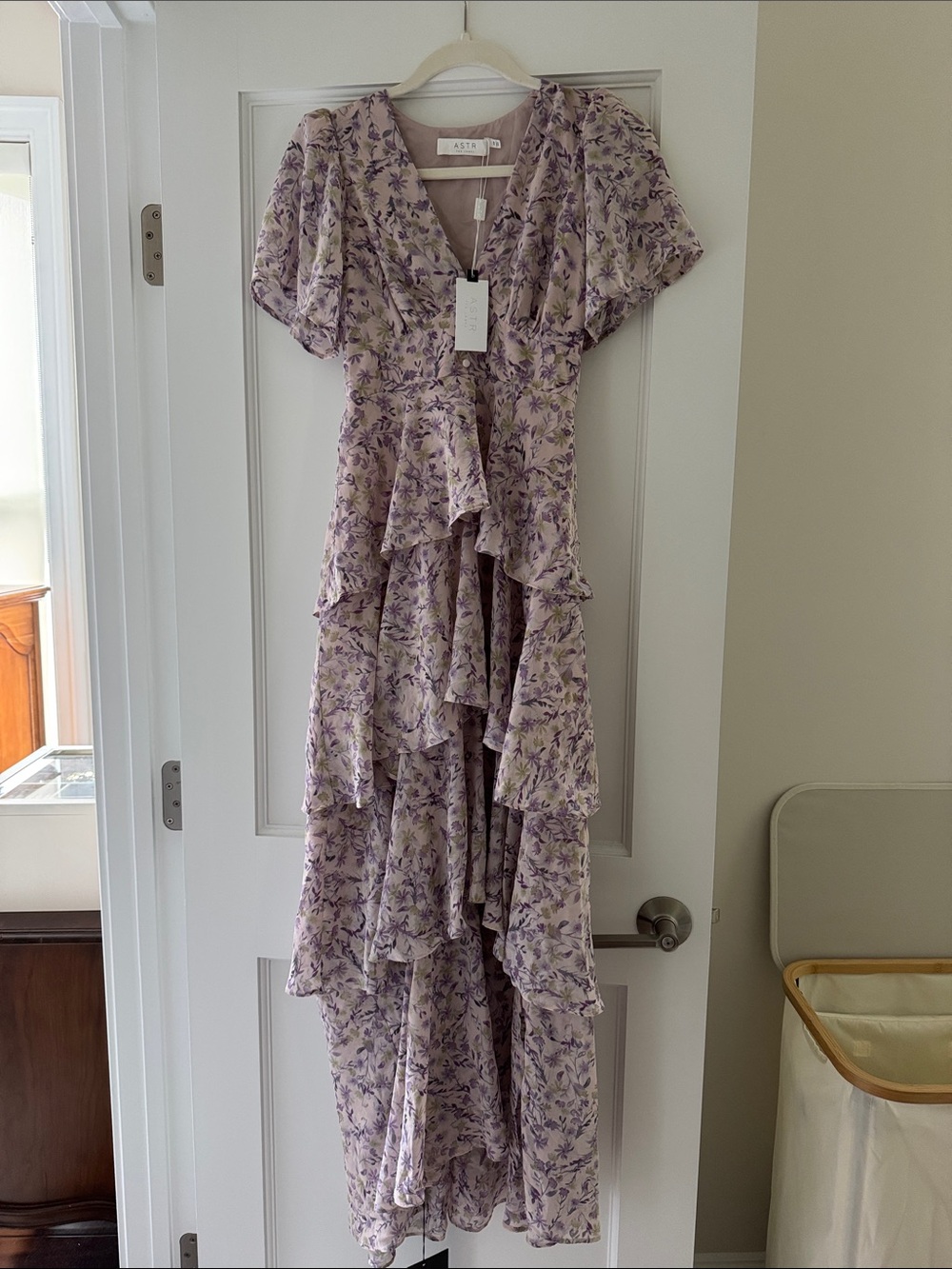 ASTR The Label Lavender Floral Ruffle Maxi Dress